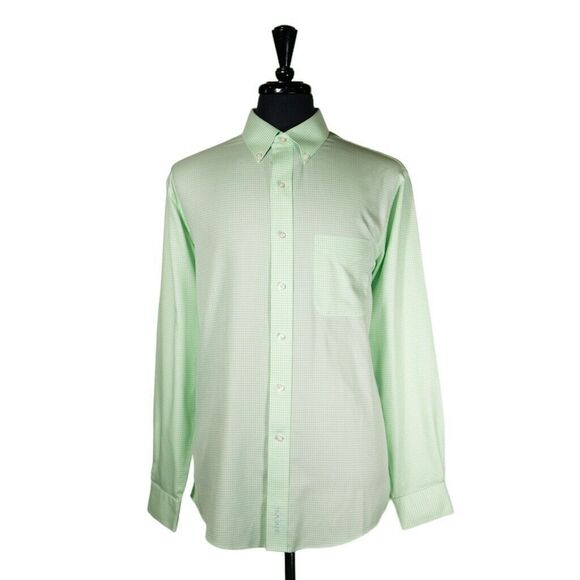 Jos. A. Bank Mens Shirt Button Up Green Check Cotton Non Iron Tailored Fit Large - Picture 1 of 8